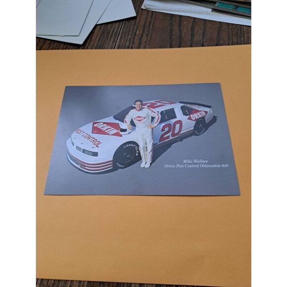 Vintage Mike Wallace #20 Orkin Pest Control NASCAR Postcard 7x5 Oldsmobile - Picture 1 of 2
